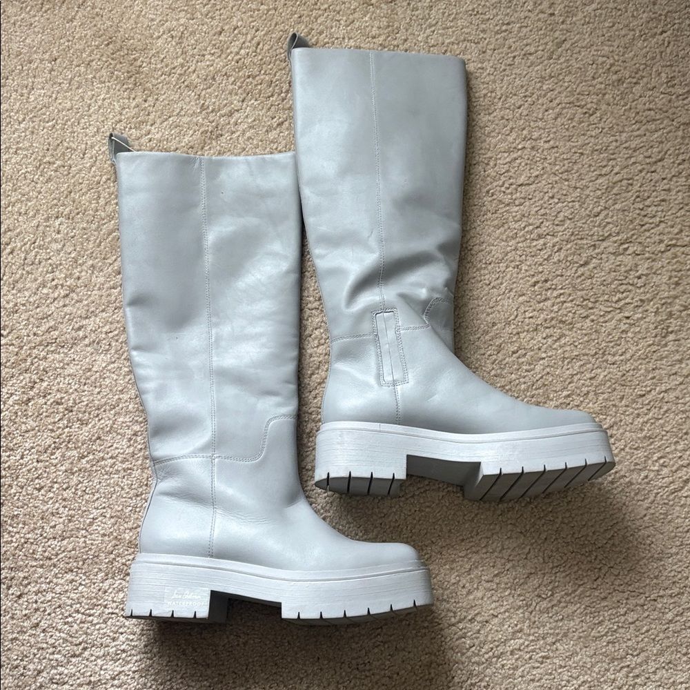 Anthro Sam Edelman Larina Waterproof Knee High Platform Boots Grey leather Sz 8 - Picture 2 of 10